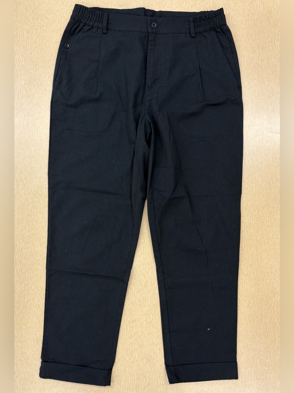 Black pleated linen blend cuffed ankle pants